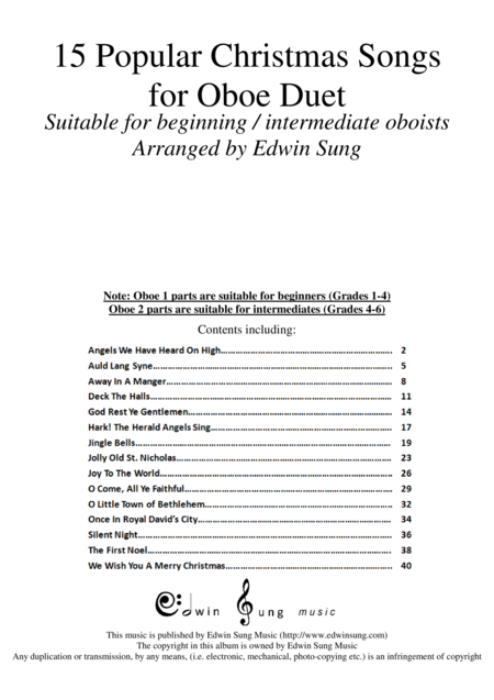 15 Popular Christmas Songs For Oboe Duet Suitable For Beginning Intermediate Oboists Sheet Music