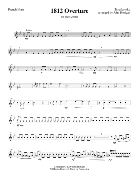 Free Sheet Music 1812 Overture French Horn In F For Brass Quintet