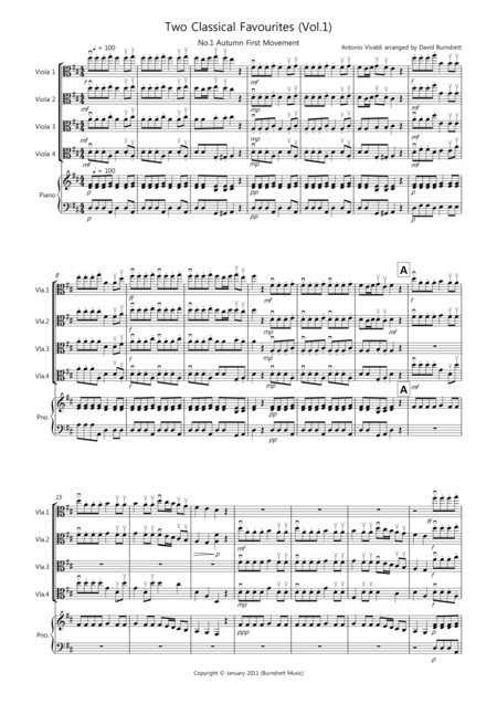 2 Classical Favourites For Viola Quartet Volume One Sheet Music