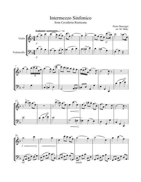 Free Sheet Music 2 Opera Arias For Violin Cello Duet