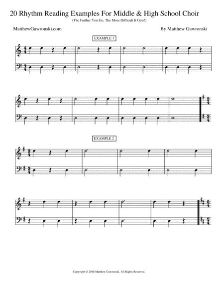 Free Sheet Music 20 Rhythm Reading Examples Intermediate Middle School High School