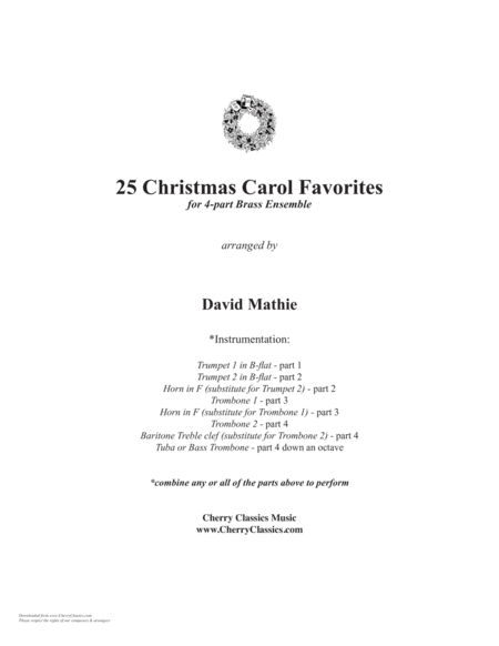 Free Sheet Music 25 Christmas Carol Favorites For 4 Part Brass Ensemble