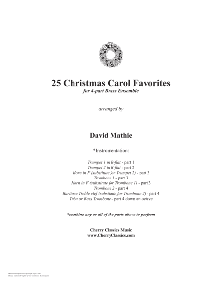 25 Christmas Carol Favorites For 4 Part Brass Ensemble Sheet Music