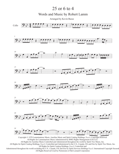 Free Sheet Music 25 Or 6 To 4 Cello Gtr Solo Incl