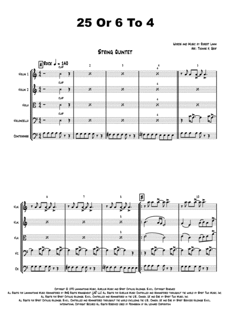 Free Sheet Music 25 Or 6 To 4 Chicago String Quintet