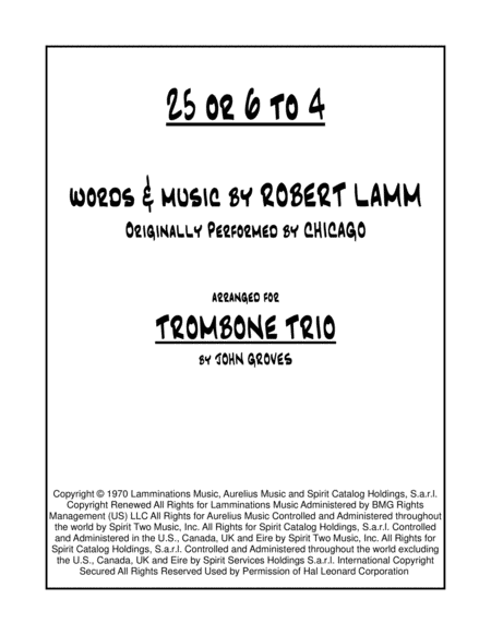 Free Sheet Music 25 Or 6 To 4 Trombone Trio