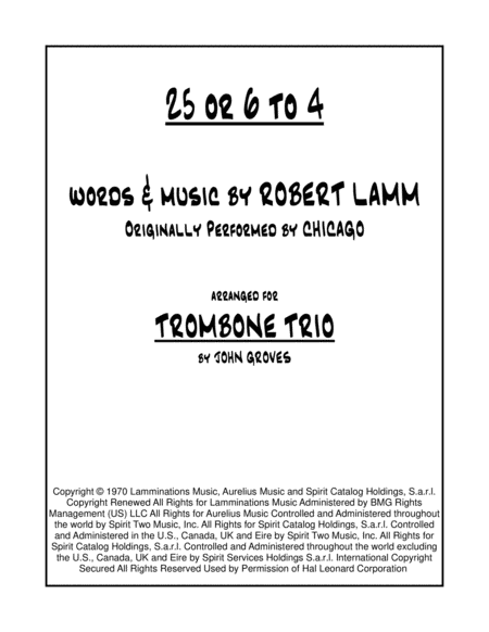 25 Or 6 To 4 Trombone Trio Sheet Music