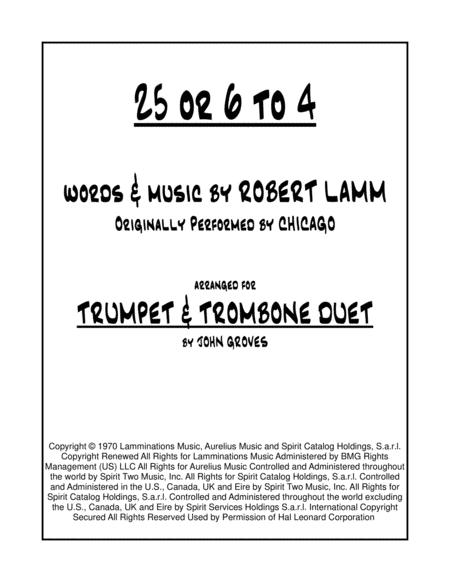 Free Sheet Music 25 Or 6 To 4 Trumpet Trombone Brass Duet