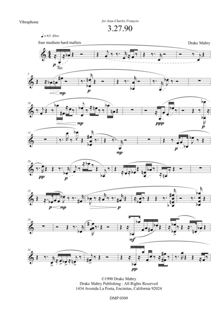 3 27 90 For Vibraphone Solo Sheet Music