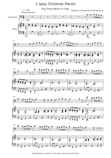 3 Jazzy Christmas Pieces For Cello And Piano Sheet Music