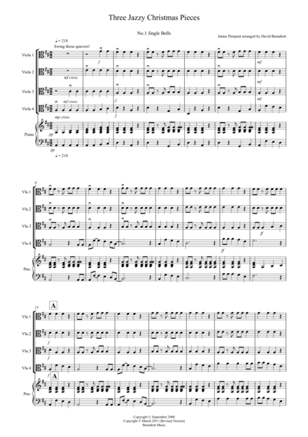 3 Jazzy Christmas Pieces For Viola Quartet Sheet Music