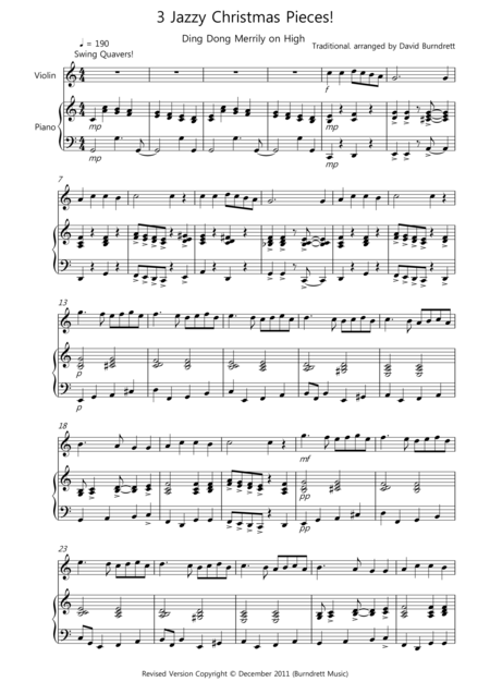 Free Sheet Music 3 Jazzy Christmas Pieces For Violin And Piano