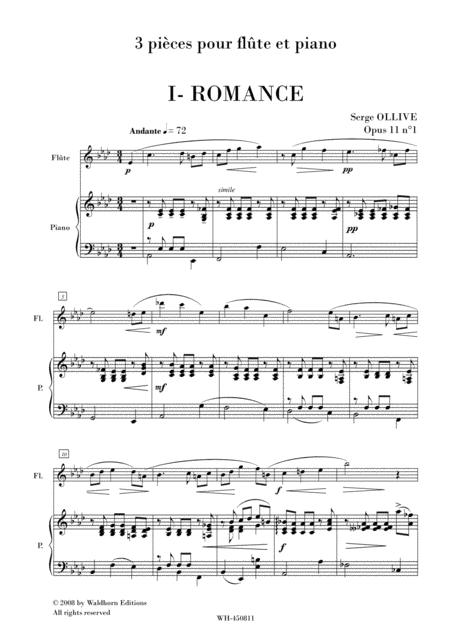 Free Sheet Music 3 Pieces For Flute Piano Op 11