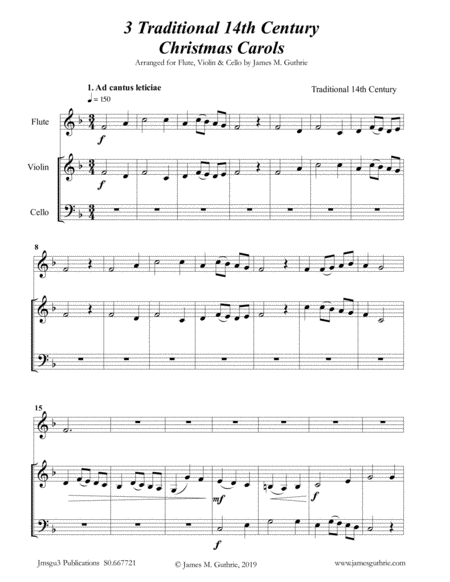 3 Traditional 14th Century Christmas Carols For Flute Violin Cello Sheet Music