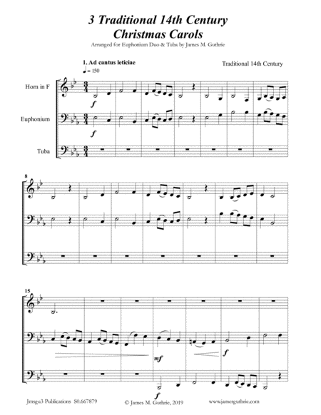 Free Sheet Music 3 Traditional 14th Century Christmas Carols For French Horn Euphonium Tuba