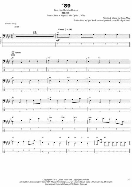 39 Queen John Deacon Complete And Accurate Bass Transcription Whit Tab Sheet Music