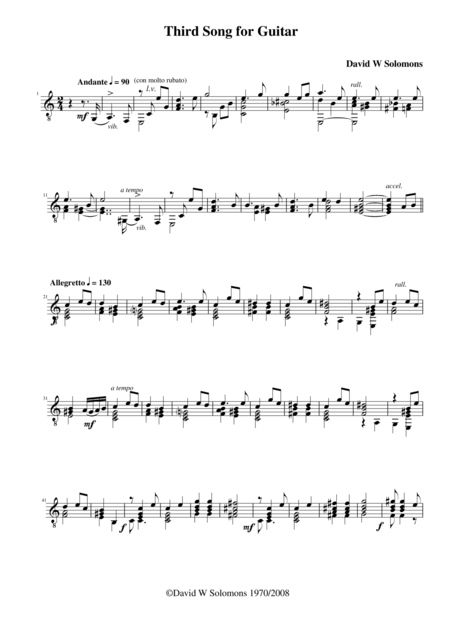 Free Sheet Music 3rd Song For Guitar