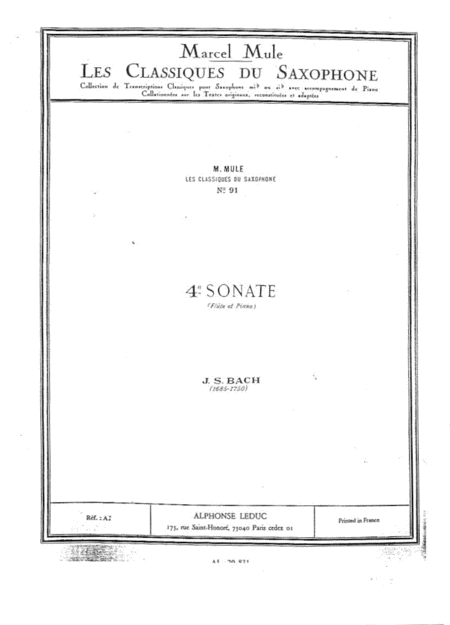 4 Sonate Js Bach Sax Alto Piano Sheet Music