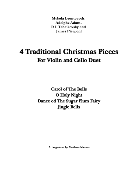 4 Traditional Christmas Pieces For Violin And Cello Duet Sheet Music