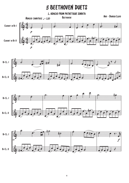 5 Beethoven Duets For Clarinets Sheet Music