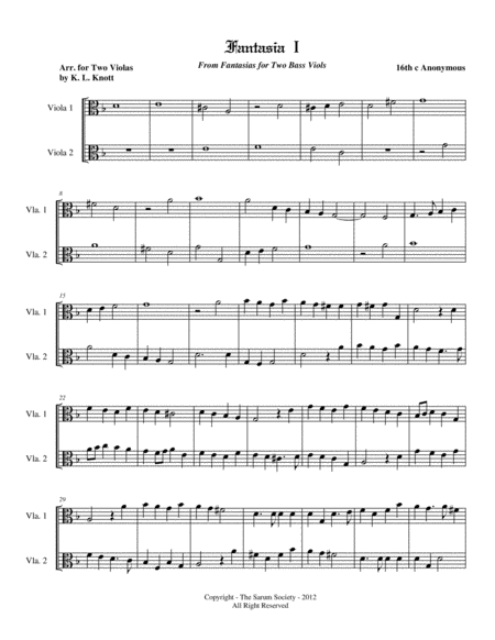 Free Sheet Music 5 Renaissence Fantasias For 2 Violas By 16th Century Anonymous Composer Arr K L Knott