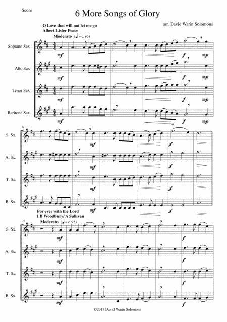 Free Sheet Music 6 More Songs Of Glory For Saxophone Quartet