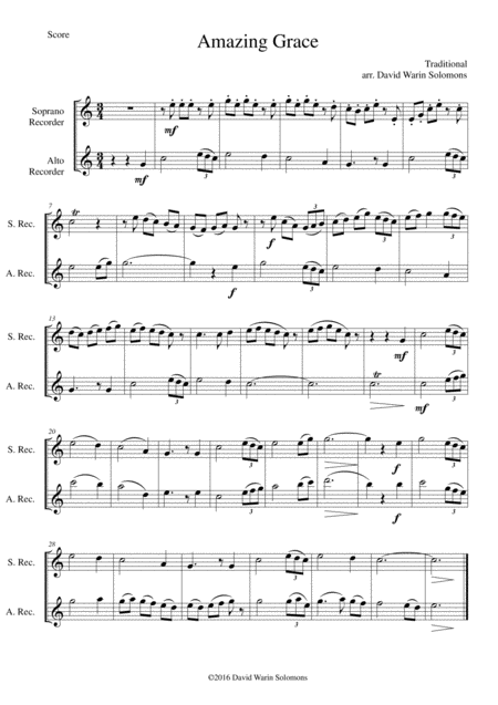 6 Simple Duets Based On Hymns For Soprano Recorder And Alto Recorder Sheet Music