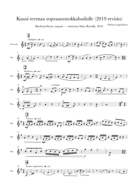 6 Themes For Soprano Recorder 2019 Revision Sheet Music