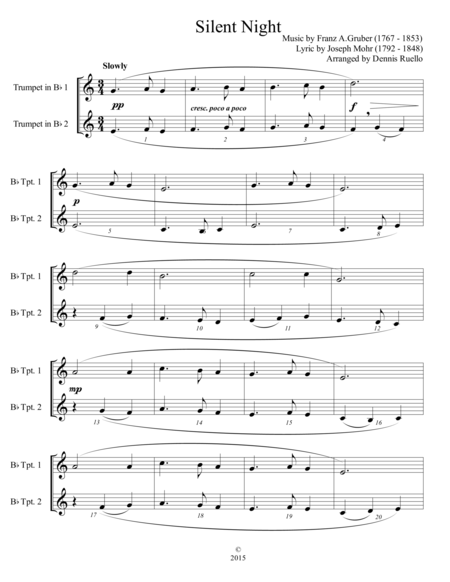 6 Traditional Christmas Carols For Trumpet Duet Intermediate Sheet Music