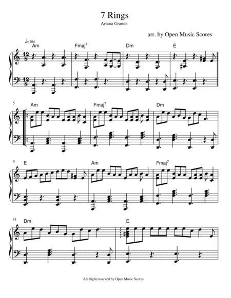 7 Rings Easy Piano Sheet Music