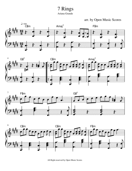 Free Sheet Music 7 Rings Original Key