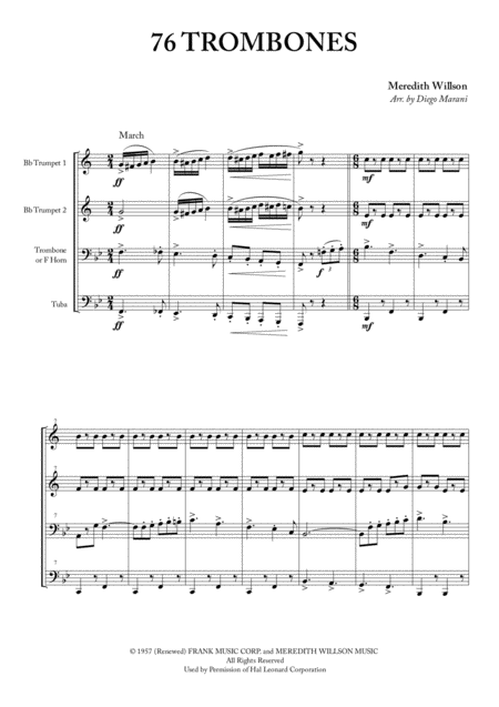 Free Sheet Music 76 Trombones For Brass Quartet