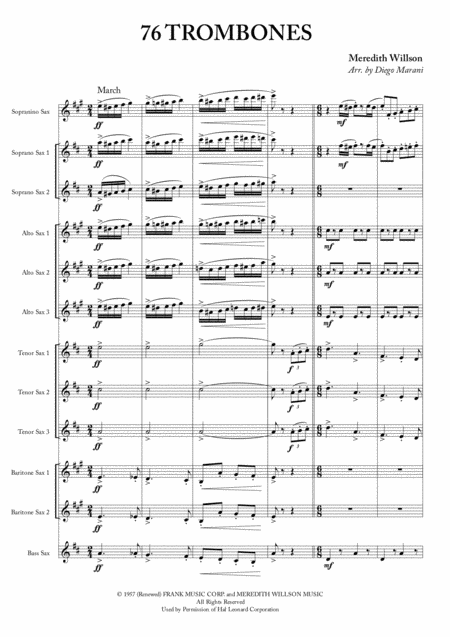 76 Trombones For Saxophone Ensemble Sheet Music