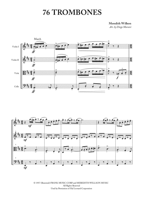 76 Trombones For String Quartet Sheet Music