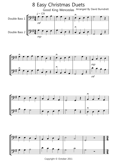 8 Christmas Duets For Double Bass Sheet Music