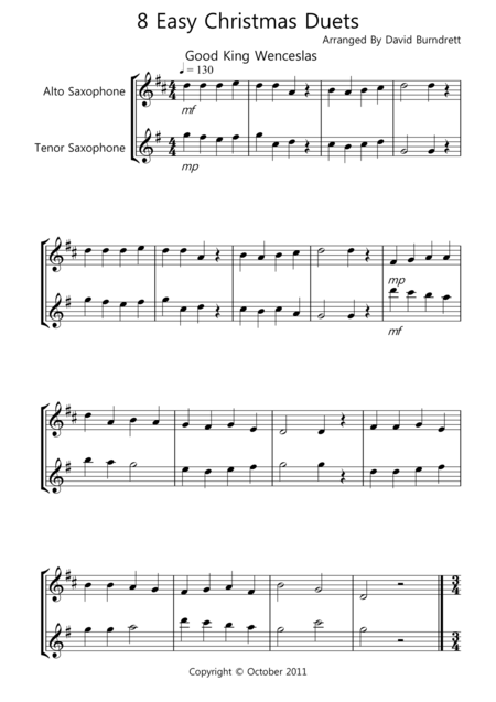 Free Sheet Music 8 Easy Christmas Duets For Alto And Tenor Saxophone