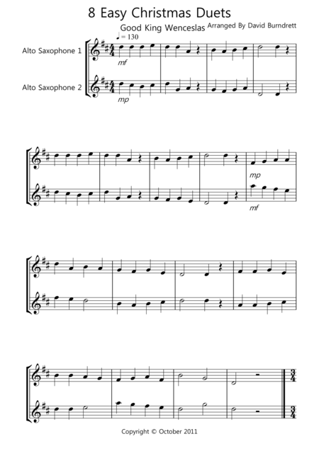 8 Easy Christmas Duets For Alto Saxophone Sheet Music