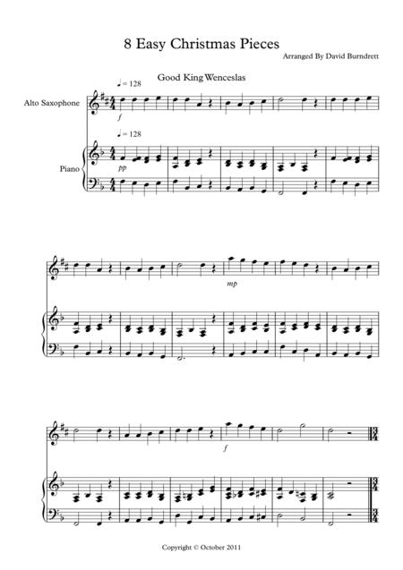 8 Easy Christmas Pieces For Alto Saxophone And Piano Sheet Music