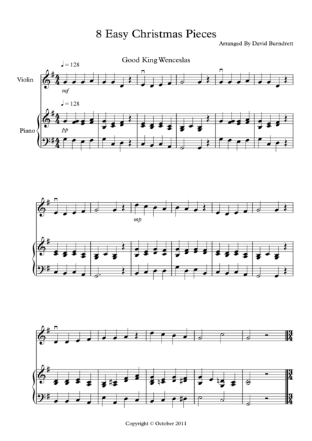 8 Easy Christmas Pieces For Violin And Piano Sheet Music