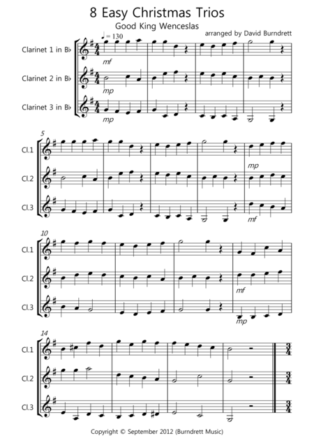8 Easy Christmas Trios For Clarinet Sheet Music