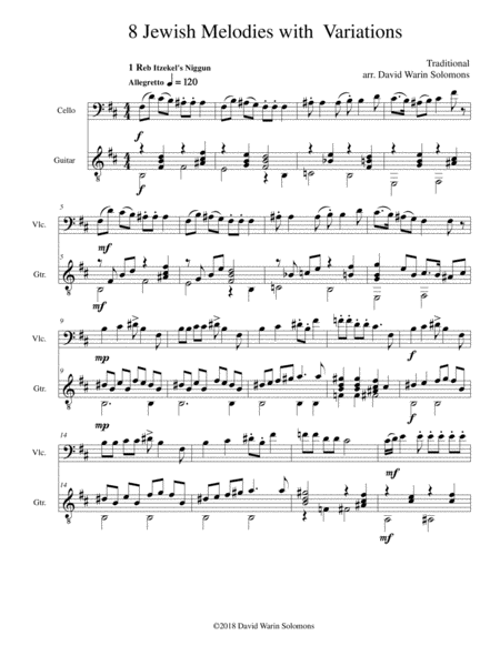 8 Jewish Melodies With Variations For Cello And Guitar Sheet Music