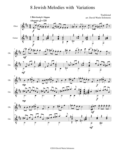 Free Sheet Music 8 Jewish Melodies With Variations For Oboe And Guitar