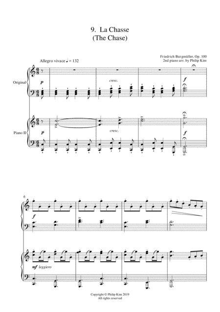 Free Sheet Music 9 La Chasse The Chase 25 Progressive Studies Opus 100 For 2 Pianos By Friedrich Burgmller