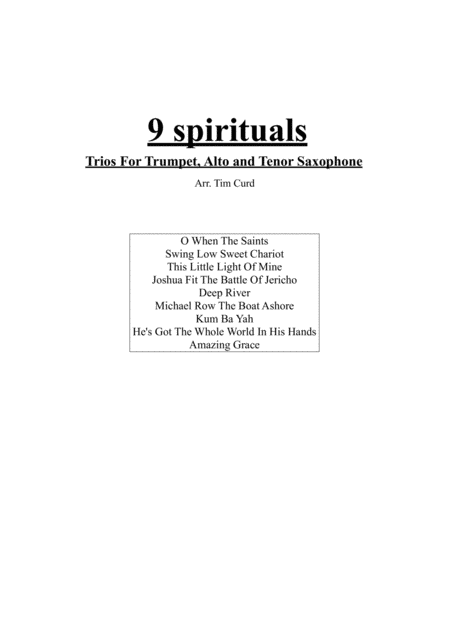 9 Spirituals Trios For Trumpet Alto And Tenor Sax Sheet Music