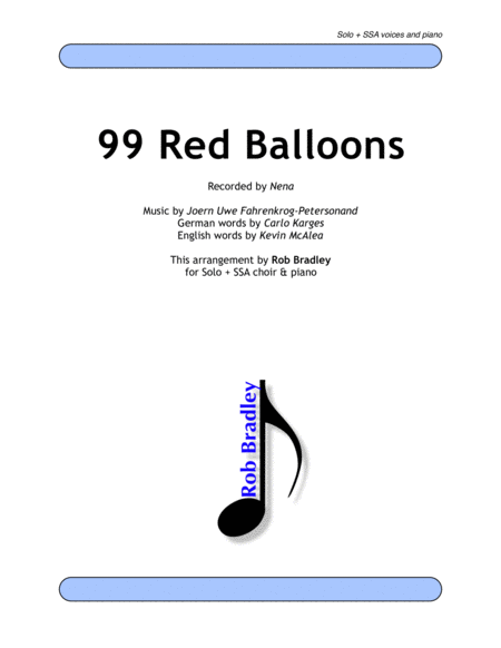 99 Red Balloons 99 Luftballons Ssa Sheet Music