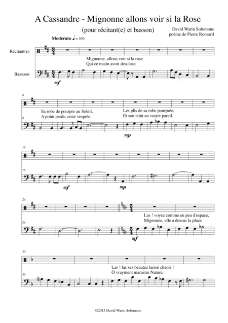 Free Sheet Music A Cassandre For Spoken Voice And Bassoon