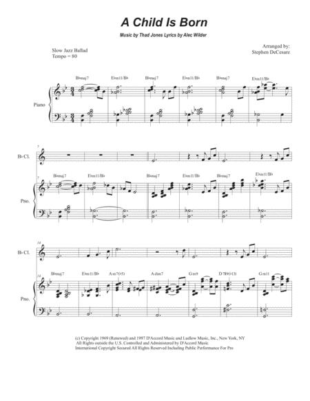 Free Sheet Music A Child Is Born For Bb Clarinet Solo And Piano