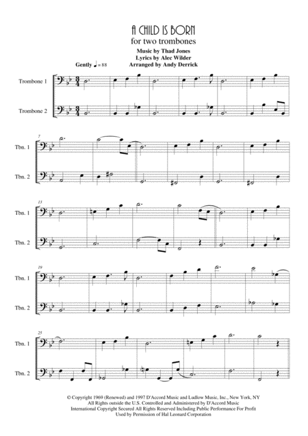 A Child Is Born For Trombone Duet Sheet Music