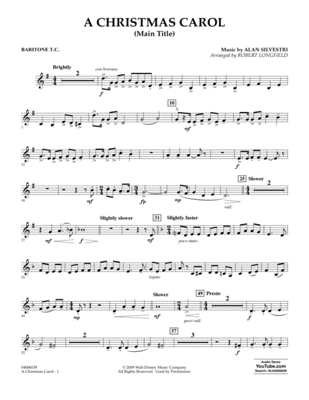 Free Sheet Music A Christmas Carol Main Title Arr Robert Longfield Baritonet C