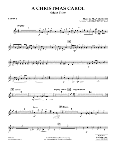 Free Sheet Music A Christmas Carol Main Title Arr Robert Longfield F Horn 2